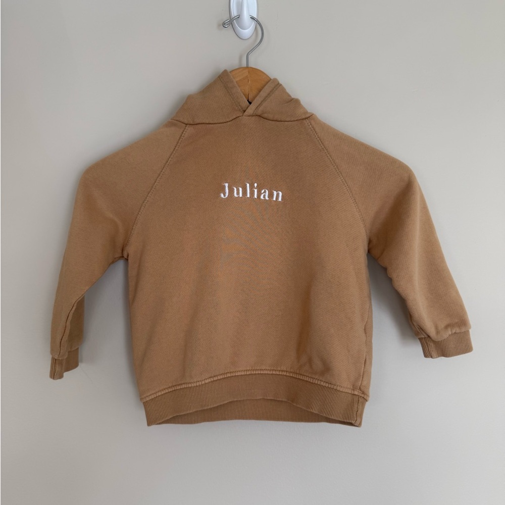 Zara Kids Beige/Tan Hoodie Custom Personalized “Julian” Embroidery